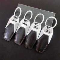 High Quality Leather Car Keychain Zinc Alloy Key Ring For Audi A4 A6 A7 A1 A3 Q3 Q5 Q7 Car Keyring Accessories