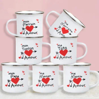 I Love Mom Dad Aunt Uncle Grandpa Grandma Print Enamel Mug Outdoor Water Coffee Cup Camping Mug Holi