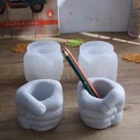 Creative Hand Shape Concrete Candle Cup Silicone Molds Fist Vase Plaster Pen Container Cement Flower Pots Mould