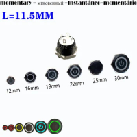 12/16/19/22/25/30mm Waterproof Dashboard Panel Black Metal Button Switch LED 12V/24V Momentary Not Fixed Elevator Button L=11.5m