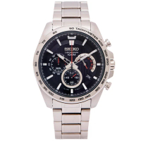 【SEIKO 精工】疾風競速風格的計時手錶-黑面X銀色/44mm(SSB299P1)