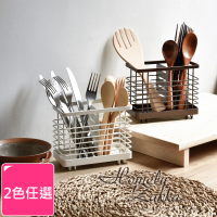 【Homely Zakka】日式簡約鐵藝可掛式筷子叉勺餐具分類瀝水籃/餐具收納架/置物架_2色任選(收納 瀝水 置物)