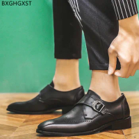 Black Men Dress Shoes Designer Leather Shoes Men Formal Monk Strap Party Shoes for Men 2024 Square Toe Chaussure Homme Zapatos