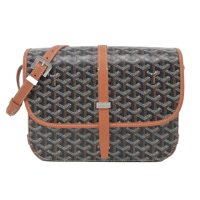 【GOYARD 高雅德】BELVEDERE 荔枝紋翻蓋郵差斜背包(中/黑棕)