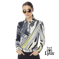 【Lynx Golf】女款歐洲進口布料柔軟舒適黃黑色系動物紋路印花長袖POLO衫(黑色)