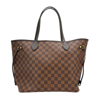 二手品 Louis Vuitton LV路易威登 Damier Neverfull MM 棋盤格帆布肩背購物包(N41358-咖)