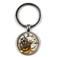 Retro mechanical clock pattern logo keychain personality picture animal gear keyring car key door accessorie party souvenir gift