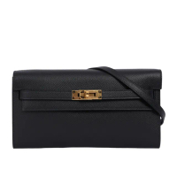 【Hermes 愛馬仕】金釦 Epsom皮 Kelly To Go 皮夾式斜背包_展示品(黑色)