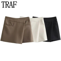 TRAF Asymmetrical Women's Skort High Waist Mini Skirt Shorts Woman Autumn Short Skirts For Women Chic And Elegant Woman Skirt