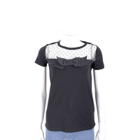RED VALENTINO 點點蕾絲黑色蝴蝶結短袖TEE T恤