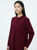BEAMISH Kemeja Wanita Rayon Twill Polos Lengan Panjang Kerah Sanghai | Burgundy Size M L XL 2L | Kem