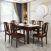 餐桌 新中式實木餐桌巖板防刮花客廳折疊圓桌兩用組合飯桌