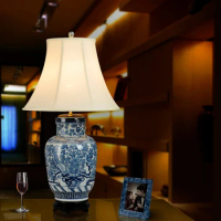 Antique Chinese Flower Vase Lamp Blue and White Vase Bedroom Bedside Vase Table Lamp
