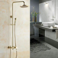 Shower Faucets Gold Brass Bathroom Shower Mixer Tap Faucet Set Rain Shower Head Round Wall Mounted Bathtub Faucet agf404