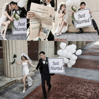 影樓婚禮背景創意街拍JUST手舉牌白色情侶對板旅拍時尚英文手拿板