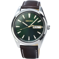 【SEIKO 精工】精工藍寶石時尚皮帶男錶-綠面(SUR449P1)