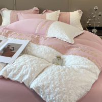 High-end Light Luxury French Style Bedding Set Four-Piece Set Four Seasons Washed Cotton Bed Sheet D