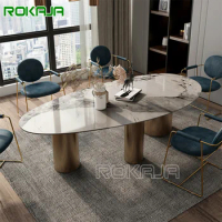 Newest Royal Italian Design Dining Room Furniture Stainless Steel Foot Sintered Stone Marble Dining Table Set