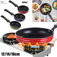 1pcs 12/14/16cm Mini Frying Pan Non-Stick Thickened Stainless Steel Frypan Pot Fried Eggs Saucepan Kitchen Cookware Random Color