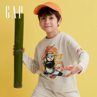 【GAP】男童裝 Gap x 功夫熊貓聯名 Logo印花圓領大學T-灰色(890571)