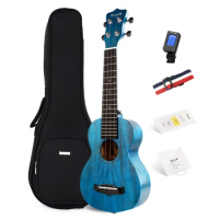 Enya Soprano Ukulele Solid Concert 25D Mahogany Top Kit String Mini Guitar with Case Strap Tuner Blue Instruments Hawaii Ukelele