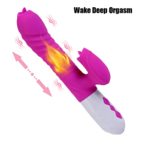 G Spot Clitoris Stimulator Heatable Telescopic Vibrator Dual Tongue Vibrator Sex Toys for Women Dildo Vibrator Wand