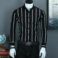 2024 Classic Striped Dress Shirt for Men, Slim Fit Business Long Sleeve Shirts Plus Size M-5XL Male Social Casual Shirts Outwear