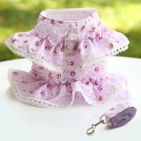 Dog Cat Pet Clothing Chest Harness Leash Small Floral Lace Teddy Bear Dog Leash Spring Summer Fall Walking Leash Pet Accessories