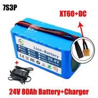 24V 80Ah 7s3p 18650 Battery Lithium Battery 24v 80000mAh Electric Bicycle Moped Electric Lithium Ion Battery Pack + 2A Charger