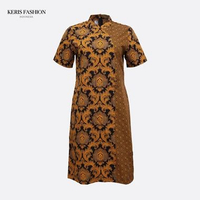 Keris Gallery Dress Batik Lengan Pendek Motif Bunga Teratai Komb Tinoto - Hitam Hitam, SS