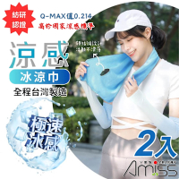 【Amiss】台灣製涼感冰涼巾2入組(紡研QMAX認證 冰涼巾 涼感運動毛巾 涼感圍脖巾/9453)