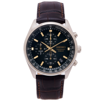 SEIKO 時尚風格三眼計時皮革錶帶款手錶(SSB385P1)-綠色面x深咖啡色/40mm