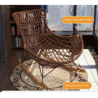New Chinese Rattan Garden Chairs for B&amp;B Adult Semi-reclining Rocking Chair Creative Retro Designer Outdoor Furniture for Garden