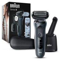 Braun Electric Shaver for Sensitive Skin, Wet &amp; Dry Shave, Series 6 6075cc, With Beard Trimmer, Clean &amp; Charge SmartCare Center