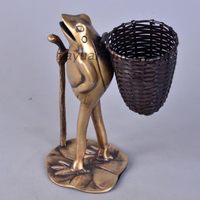 印度進口黃銅登山青蛙背簍筆筒擺件裝飾品創意個性書房工藝品禮物