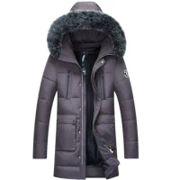 New Winter Jacket 2023 Men Fur Collar Hooded Parkas Gery Duck Down Jackets Padded Warm Men's Coat Chaqueta Hombre WXF420