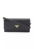 Prada Pre-Loved Prada triangle logo shoulder wallet Saffiano leather black