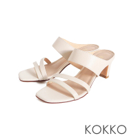 【KOKKO 集團】逆天美型簡約感真皮扁跟涼鞋(白色)