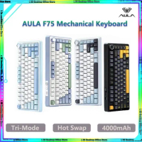 Aula F75 Mechanical Keyboard Wireless Tri-mode Multifunctional Knob Hot Plug Gasket N-key Rollover RGB Pc Gamer Gaming Keyboard