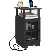 Nightstand with Charging Station, Side Tables with USB Ports and Outlets, Bedside Tables with Storage, Nightstand