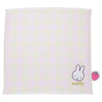 【小禮堂】Miffy 米飛兔 純棉小方巾 25x25cm - 草莓格紋款(平輸品)