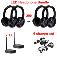 500m Distance Professional Silent Disco Wireless LED Headphones 200pcs With 2 Transmitters for DJ Club Party Meeting Broadcast