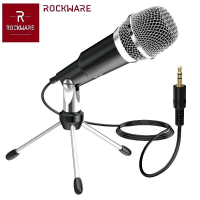 ROCKWARE Professional Condenser Microphone 3.5mm with Mini Tripod Headset Mikrofon Komputer Laptop d