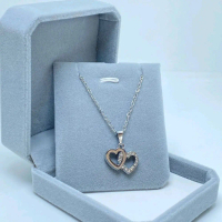 KALUNG CASUAL WANITA TITANIUM ANTI KARAT LIONTIN DOUBLE LOVE SILVER stainless Rantai Elegan Hadiah P