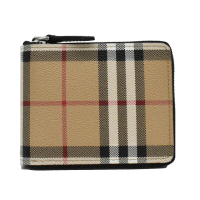 【BURBERRY 巴寶莉】拉鍊格紋零錢袋短夾皮夾