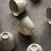 草木灰釉雙線品茗杯單個主人小茶杯陶瓷日式純手工功夫茶單杯茶盞