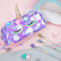Happy Brown Fox TEMPAT PENSIL SEKOLAH ANAK SEQUIN KOTAK STARFIVE - UNICORN PURPLE