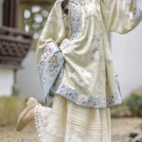 Qing Han Women Round Neck Original Hanfu Skirt Chinese Style Heavy Industry Embroidery Qing Dynasty Mamianqun Chinese Top