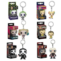 Suicide Squad Harley Quinn Beetle Juice Scream Keychain Action Figure Bride of Chucky with Belt Vinyl Figure Keychain