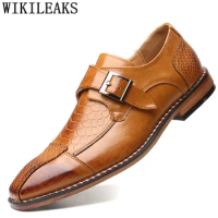 Crocodile Shoes Fashion Monk Strap Shoes Men Italian Shoes For Men Zapatos De Hombre De Vestir Formal Scarpe Uomo Eleganti 2024